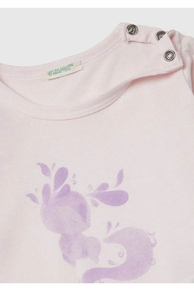 Детская футболка с длинным рукавом с принтом United Colors Of Benetton, Powder Pink — фото 3