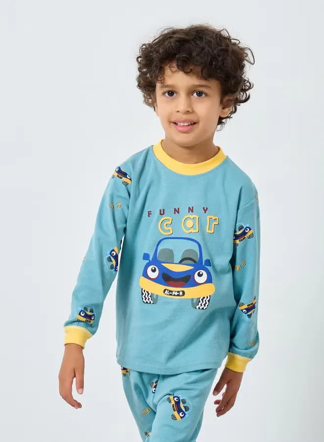 Комплект пижамный с принтом Funny Car, модель Boys car graphic, Styli, зеленый — фото 2