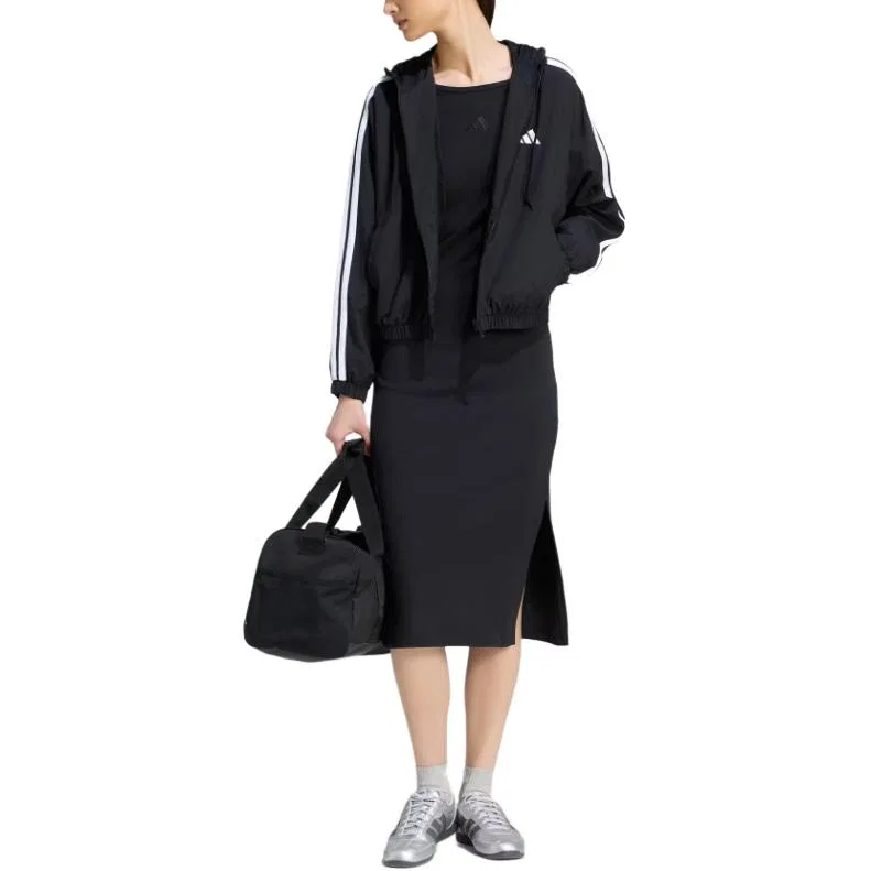Женская куртка спортивная с капюшоном, средняя посадка, Adidas, Black — фото 3
