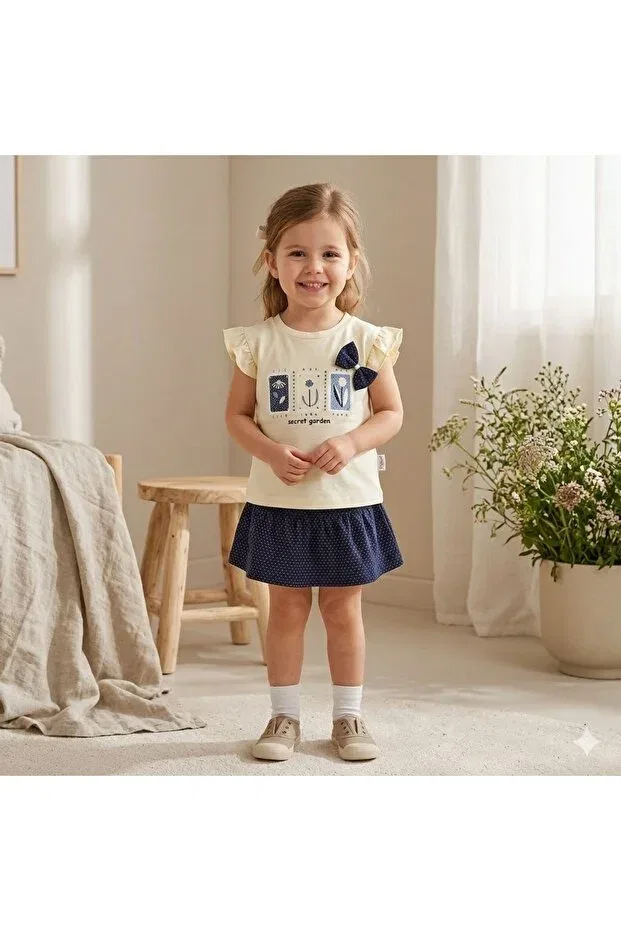 Детский комплект для девочек с принтом Suprem double summer skirt set Erca Home Tekstil Ürünleri, Navy Blue