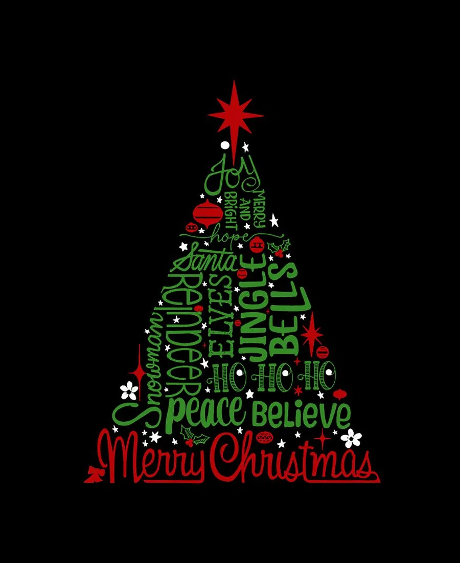 Женский свитшот с рождественским принтом Holiday Christmas Tree Word Art LA Pop Art, Black — фото 3