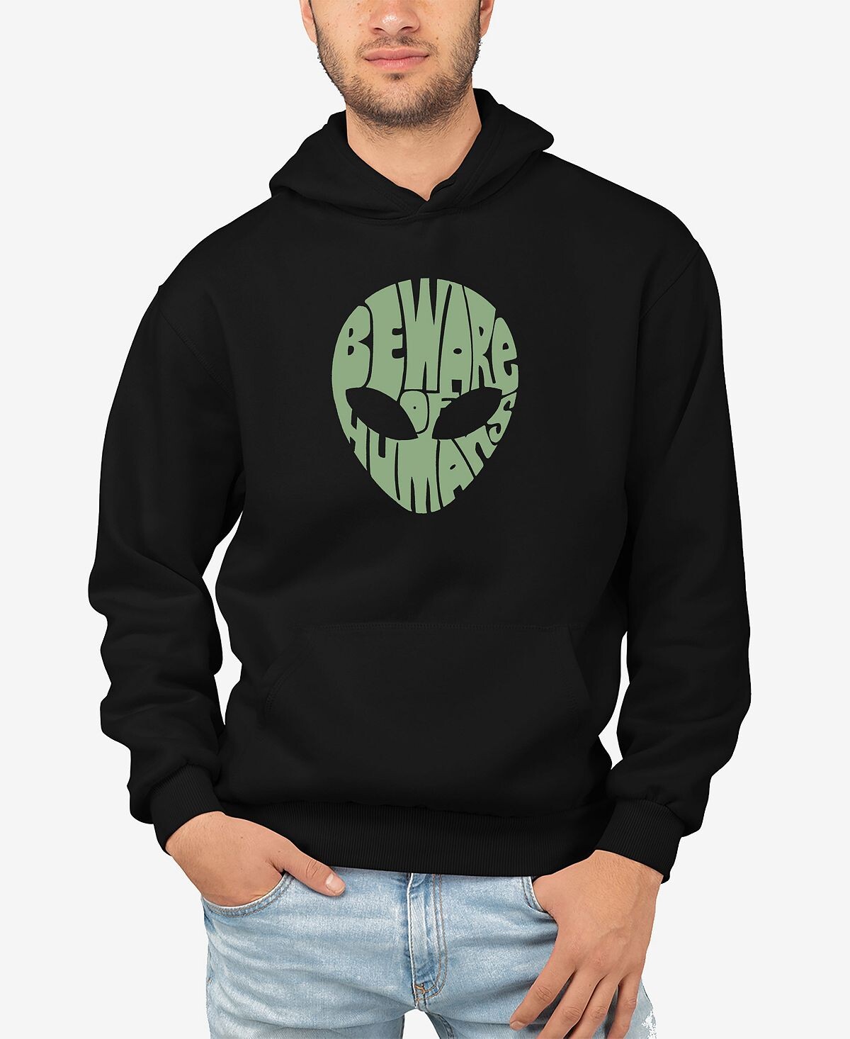 

Мужская толстовка с капюшоном beware of humans word art LA Pop Art, черный