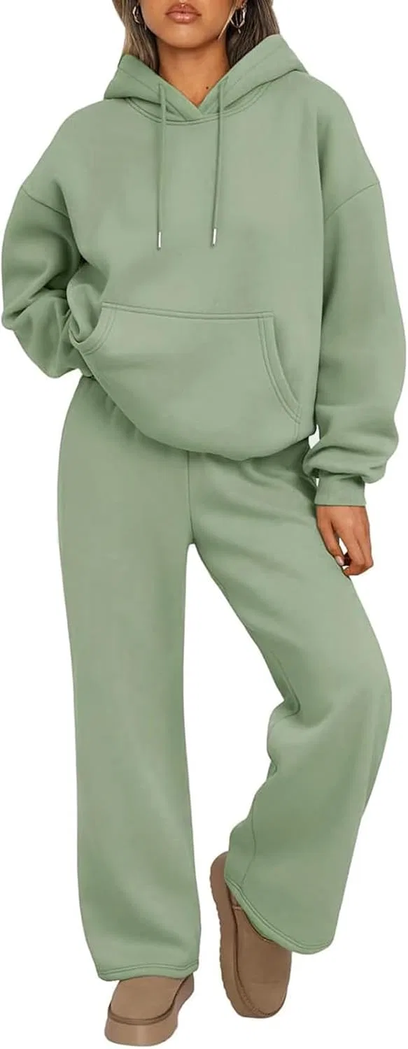 Женский комплект из худи и спортивных штанов, Oversized, зелёный
