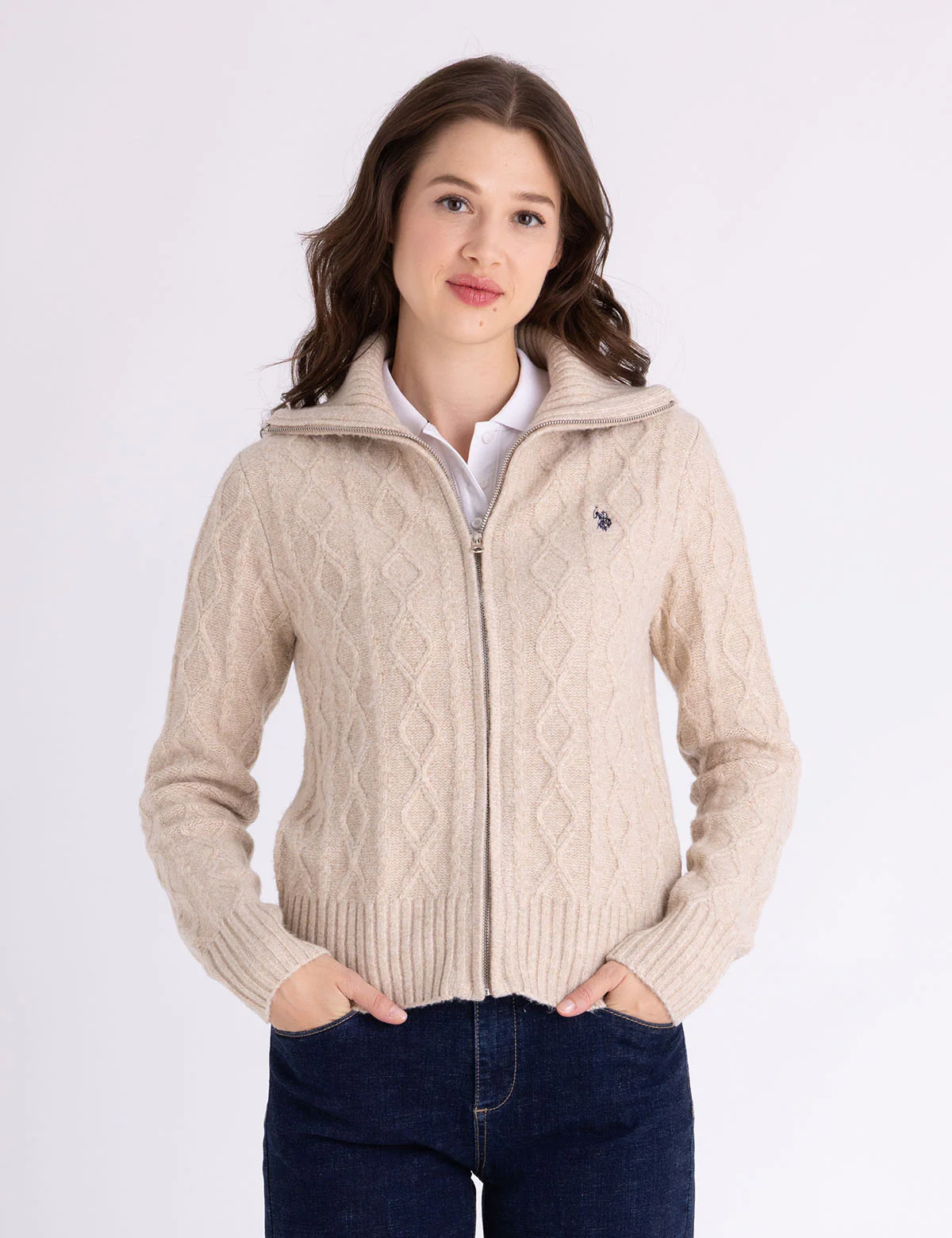

Свитер U.S. Polo Assn Full Zip Cable, бежевый