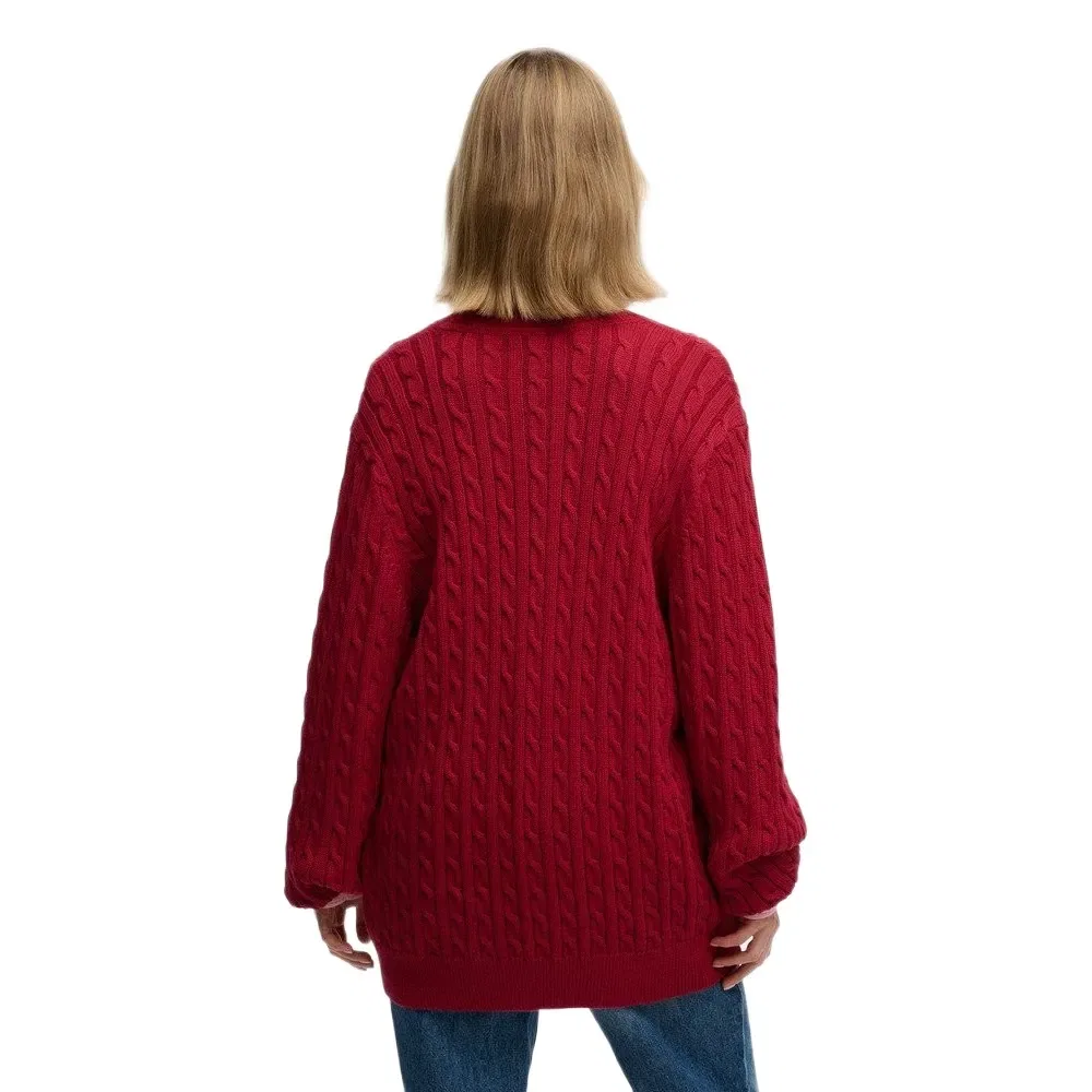 Свитер Oversized Cable V-neck Superdry, красный — фото 2