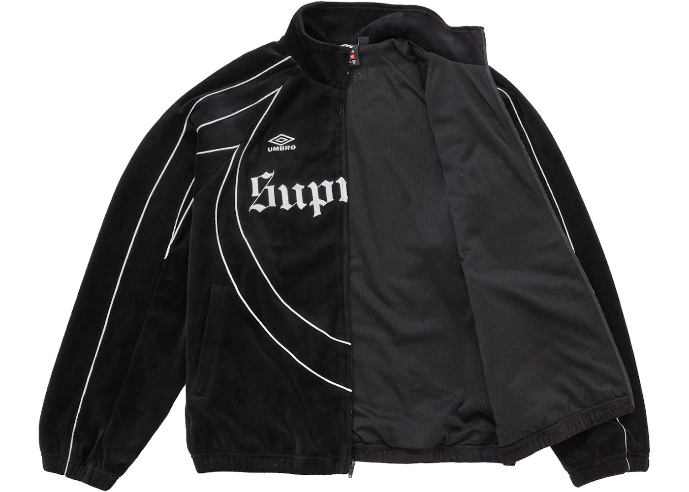 Мужская куртка на молнии с вышивкой Supreme Umbro Velour Track Jacket, черный — фото 2