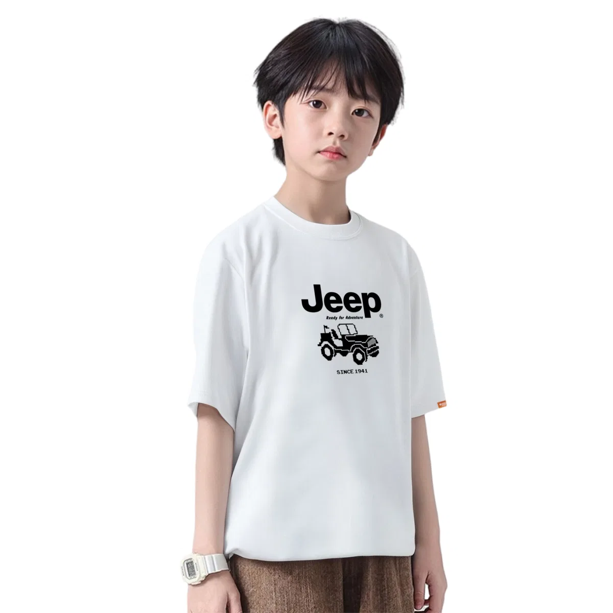 Детская футболка с круглым вырезом Jeep Grade School T Shirts Crew Neck, White — фото 4
