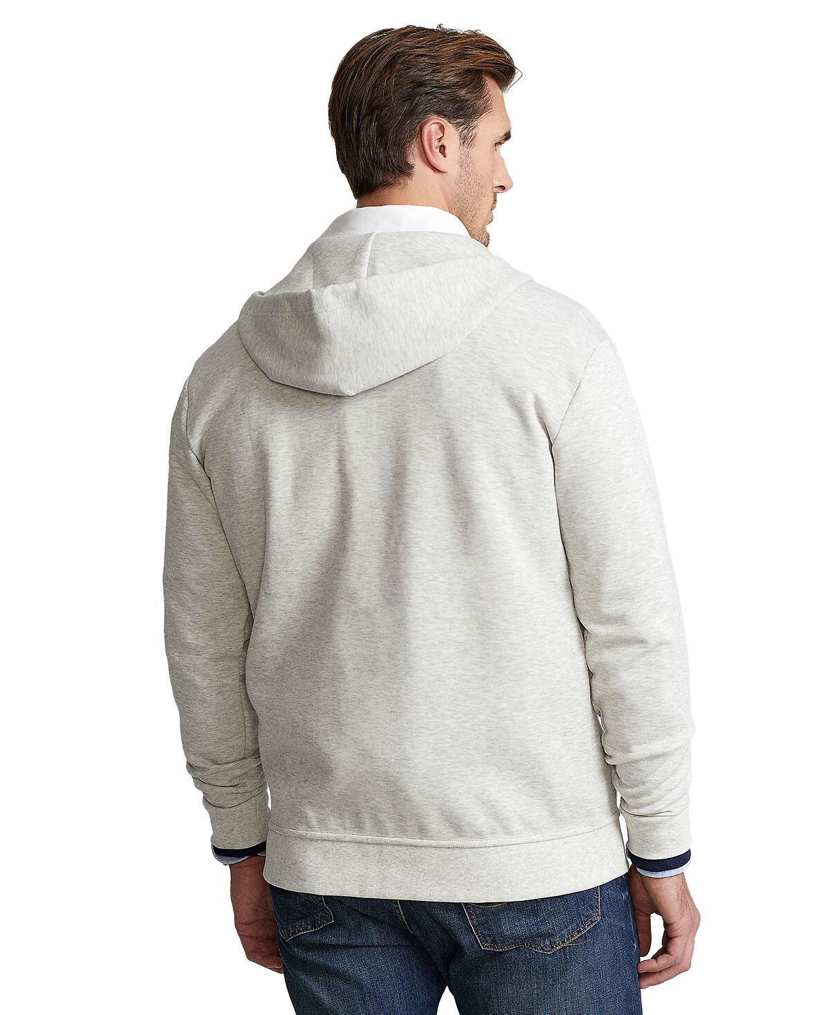 Мужская толстовка с капюшоном big & tall двойной вязки с молнией во всю длину Polo Ralph Lauren, серый — фото 3