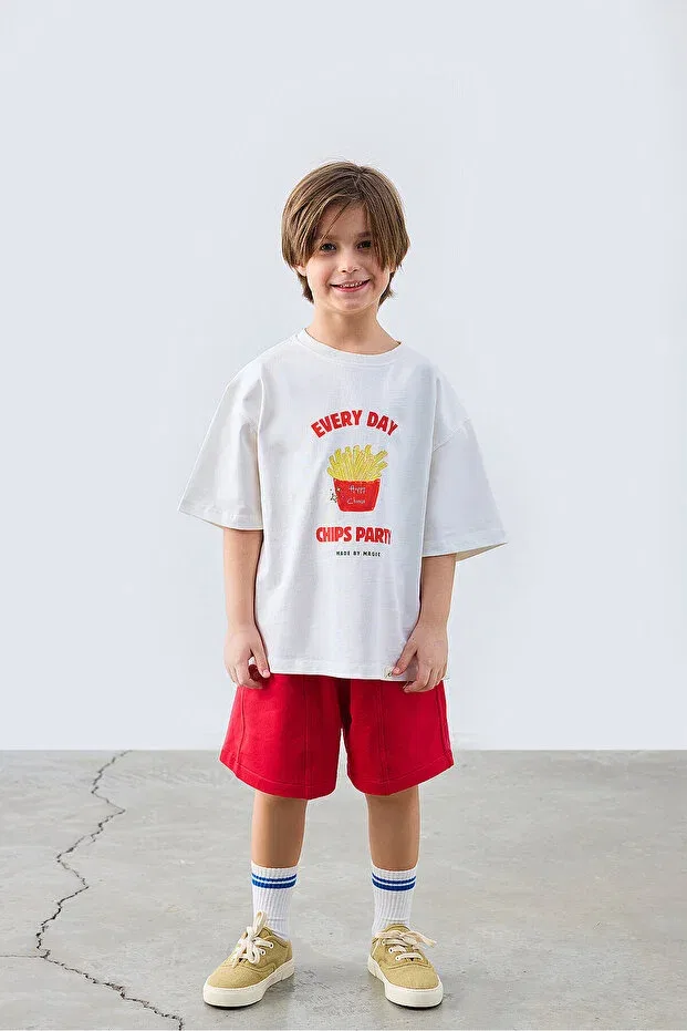 Детская футболка с принтом Chips Party Printed Tshirt Marvy, Nude Color — фото 2