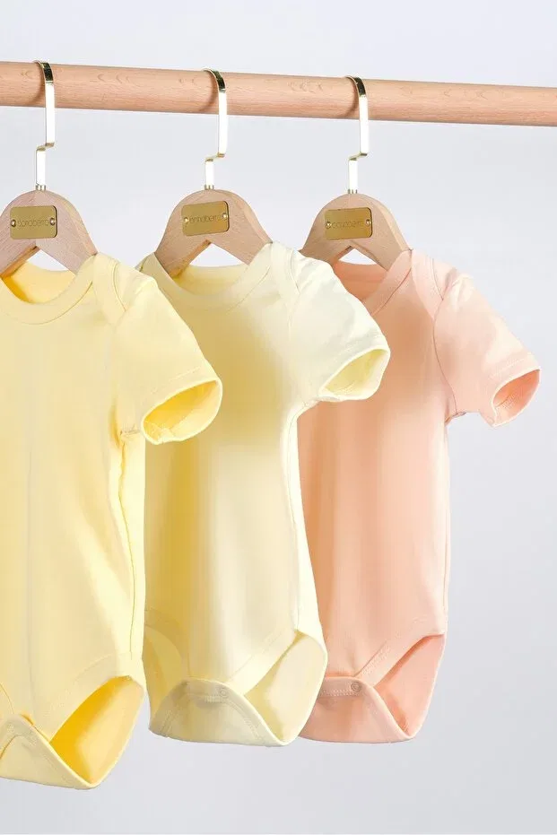 Детский комплект боди-слипов с коротким рукавом Bondberro, Salmon - Dirty Yellow - Yellow — фото 3