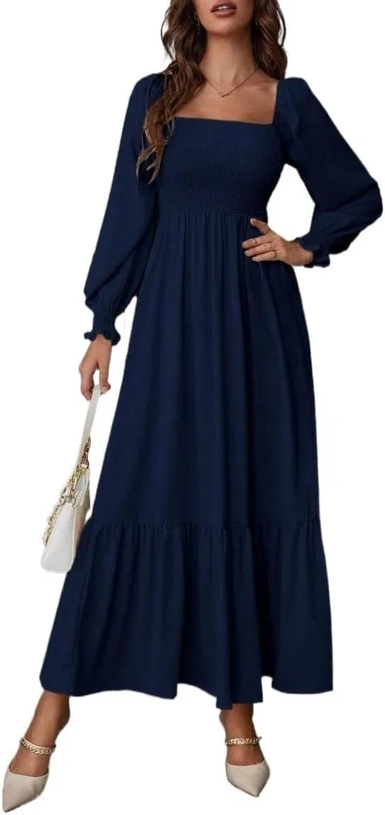 Женское длинное платье с квадратным вырезом Navy Blue