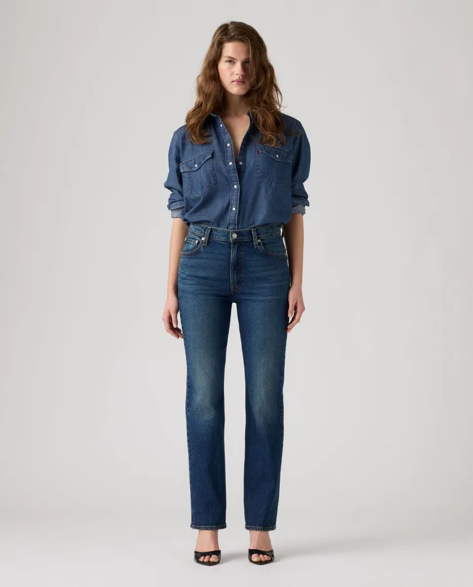 Женское прямые джинсы, Vaquero Recto Ribcage Slim Tiro Alto, Levi's, темно-синий