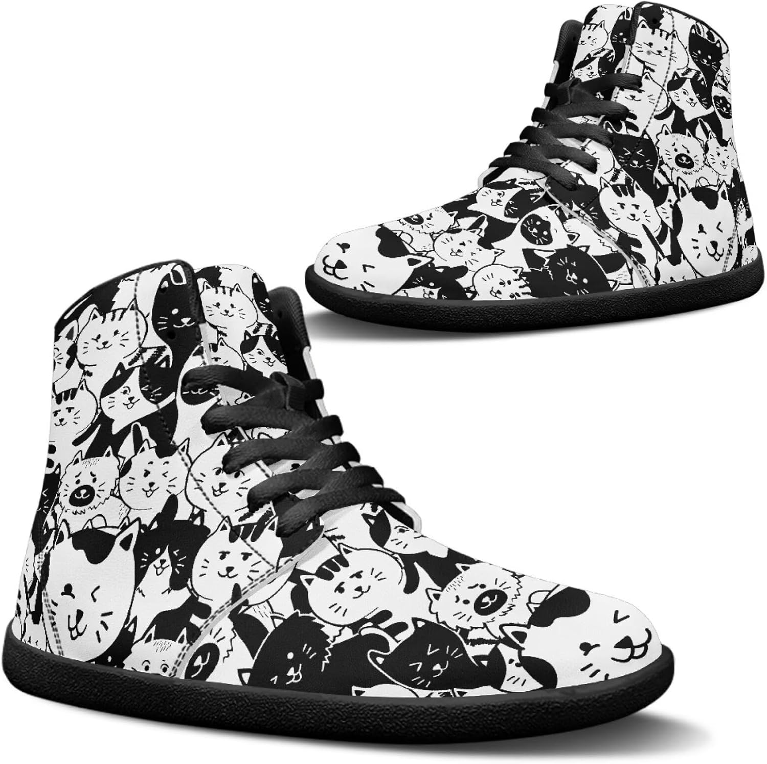 

Женские и мужские высокие кроссовки без подошвы, с шнуровкой, из ПУ-кожи, водонепроницаемые, противоскользящие и повседневные Goronwyfloyd, Multi Black Cute Cats