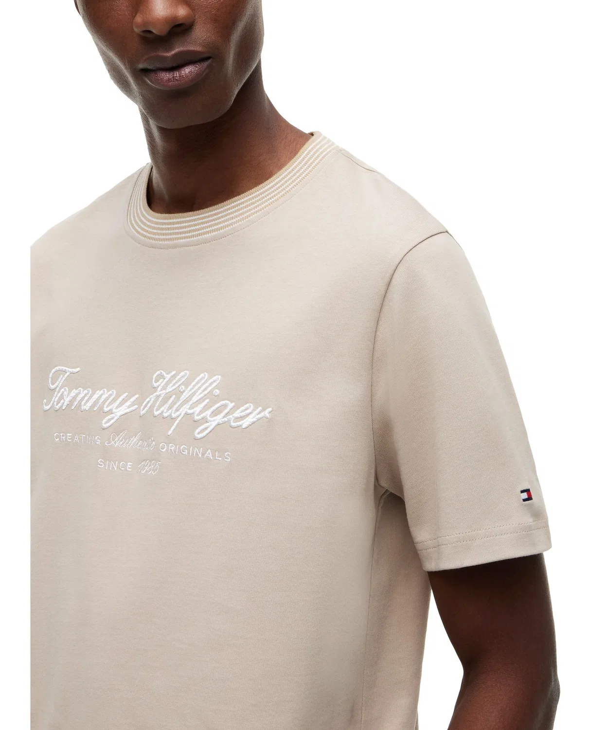Мужская хлопковая футболка с принтом TOMMY HILFIGER, Beige — фото 3