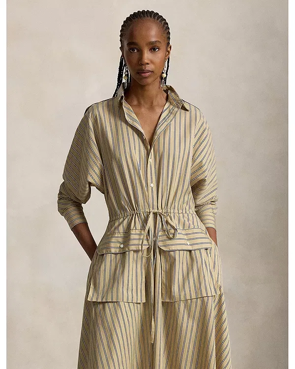 Женское платье-рубашка из хлопкового канваса с принтом Utility Shirt Dress Ralph Lauren, Tan/Royal Multi — фото 2