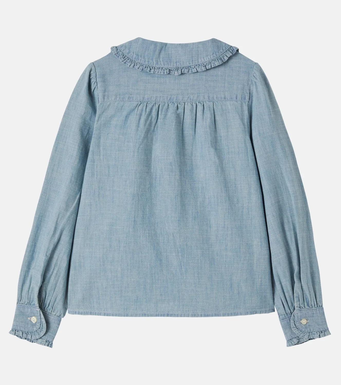 Блузка из хлопкового шамбре с оборками Polo Ralph Lauren Kids, синий — фото 3
