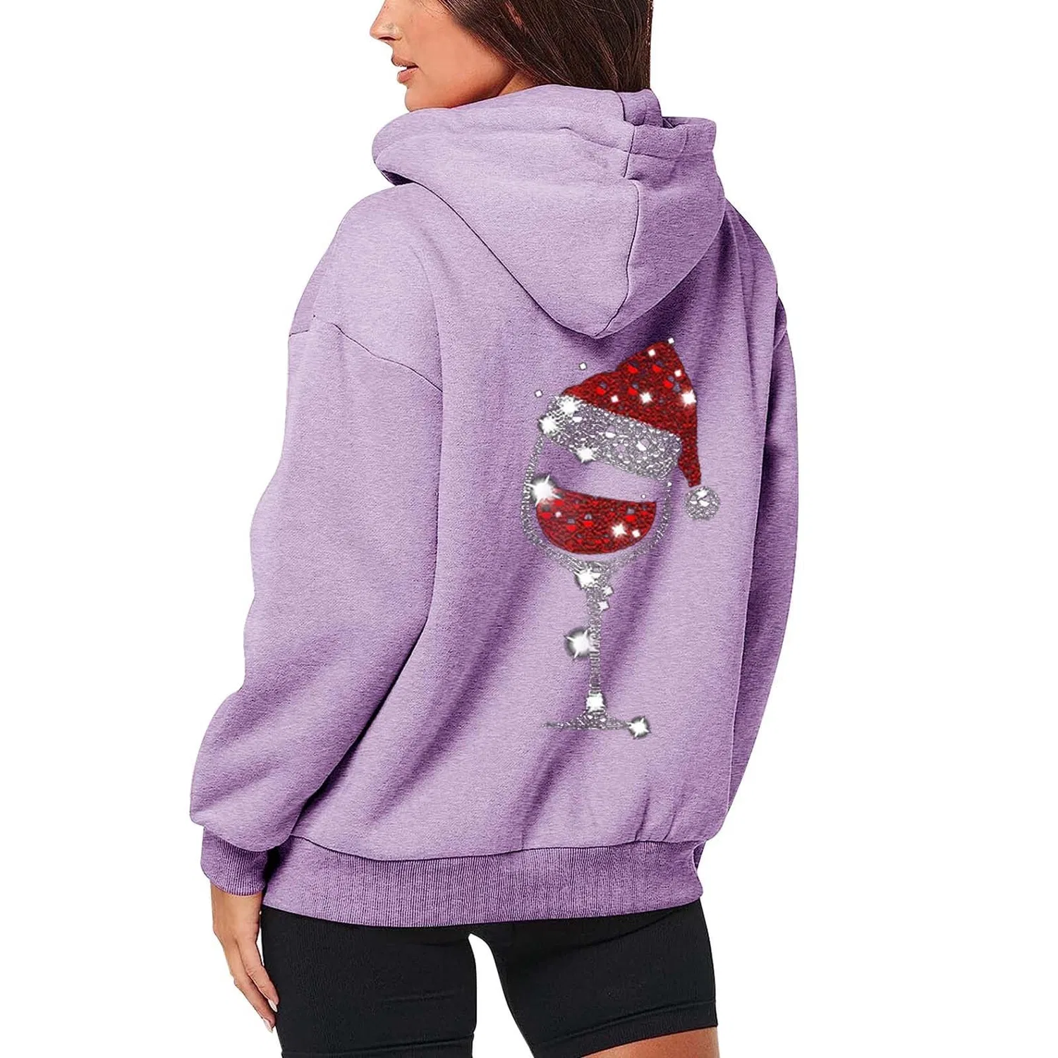 Женское худи с принтом Fashion Christmas Printed Zipper Long Sleeve Pocket Drawstring Casual Sport Hoodie, Viola chiaro