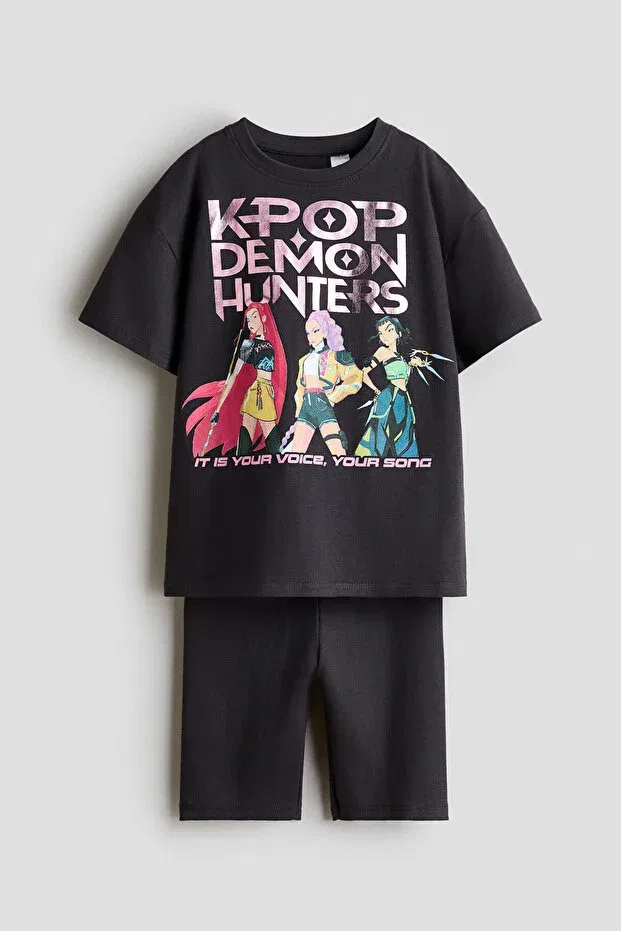Детский комплект шорт для девочек с принтом Kpop Demon Hunters H&M, Dark Gray