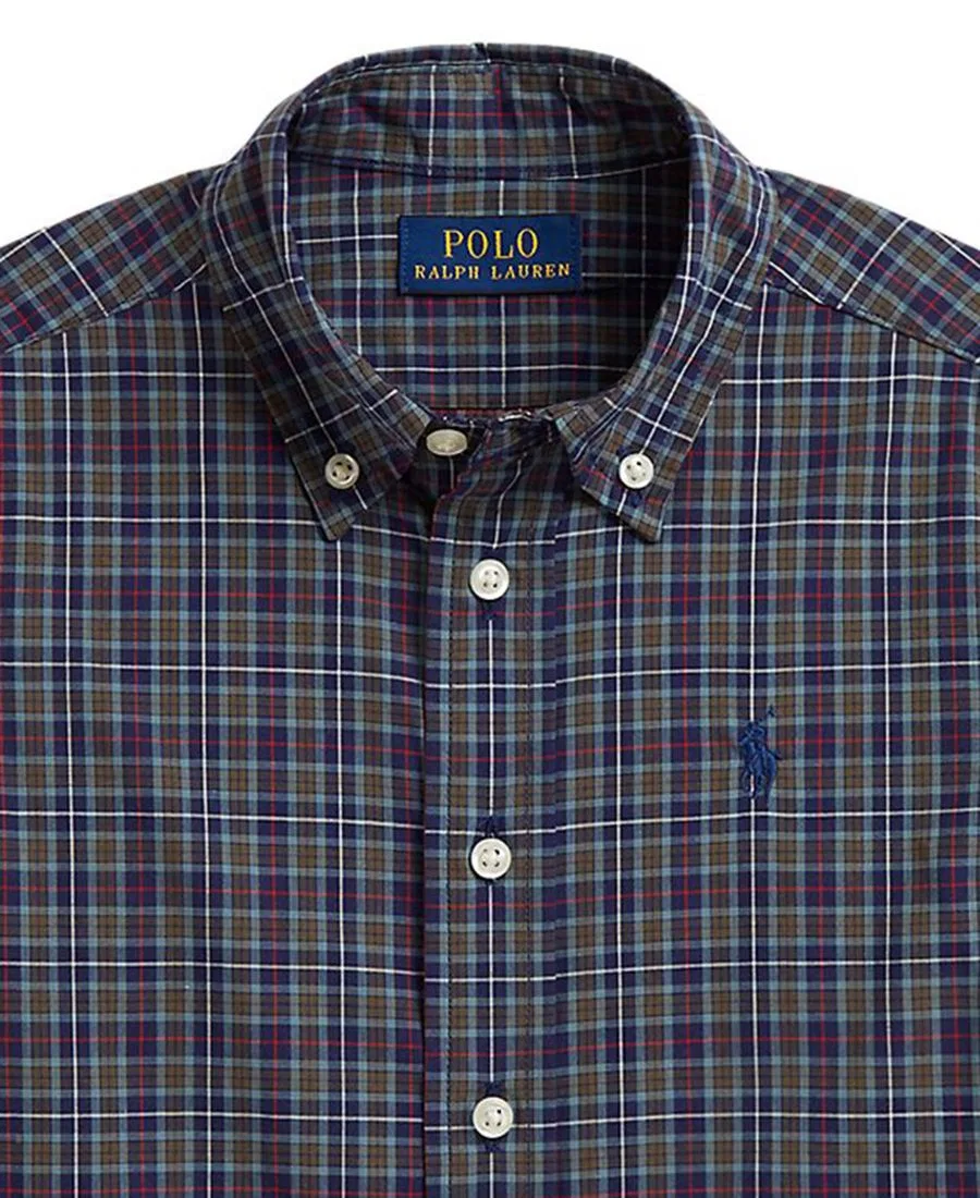 Мальчиковая рубашка из хлопкового поплина с принтом Polo Ralph Lauren, Blue Brown Multi — фото 3
