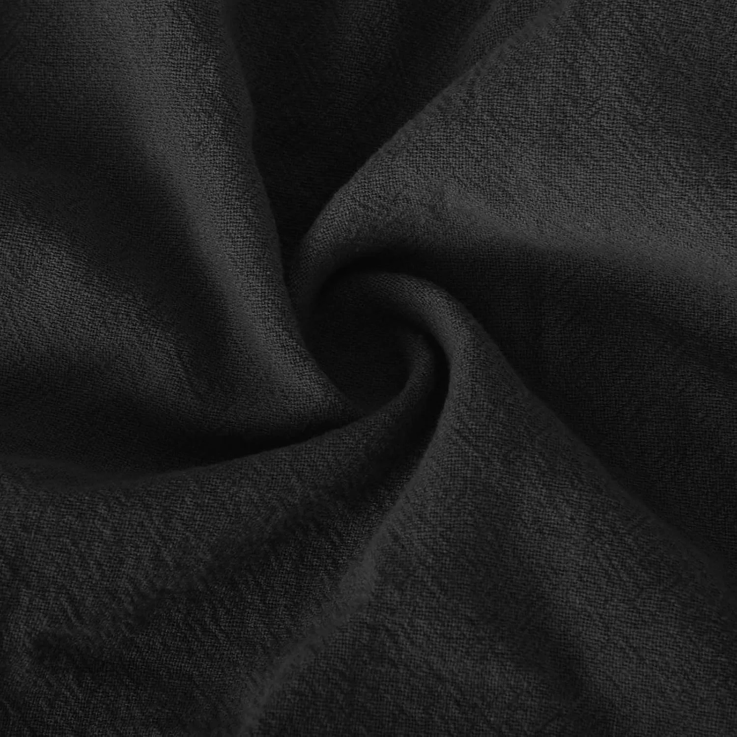 Женское свободное платье с V-образным вырезом из хлопка и льна, Black — фото 2