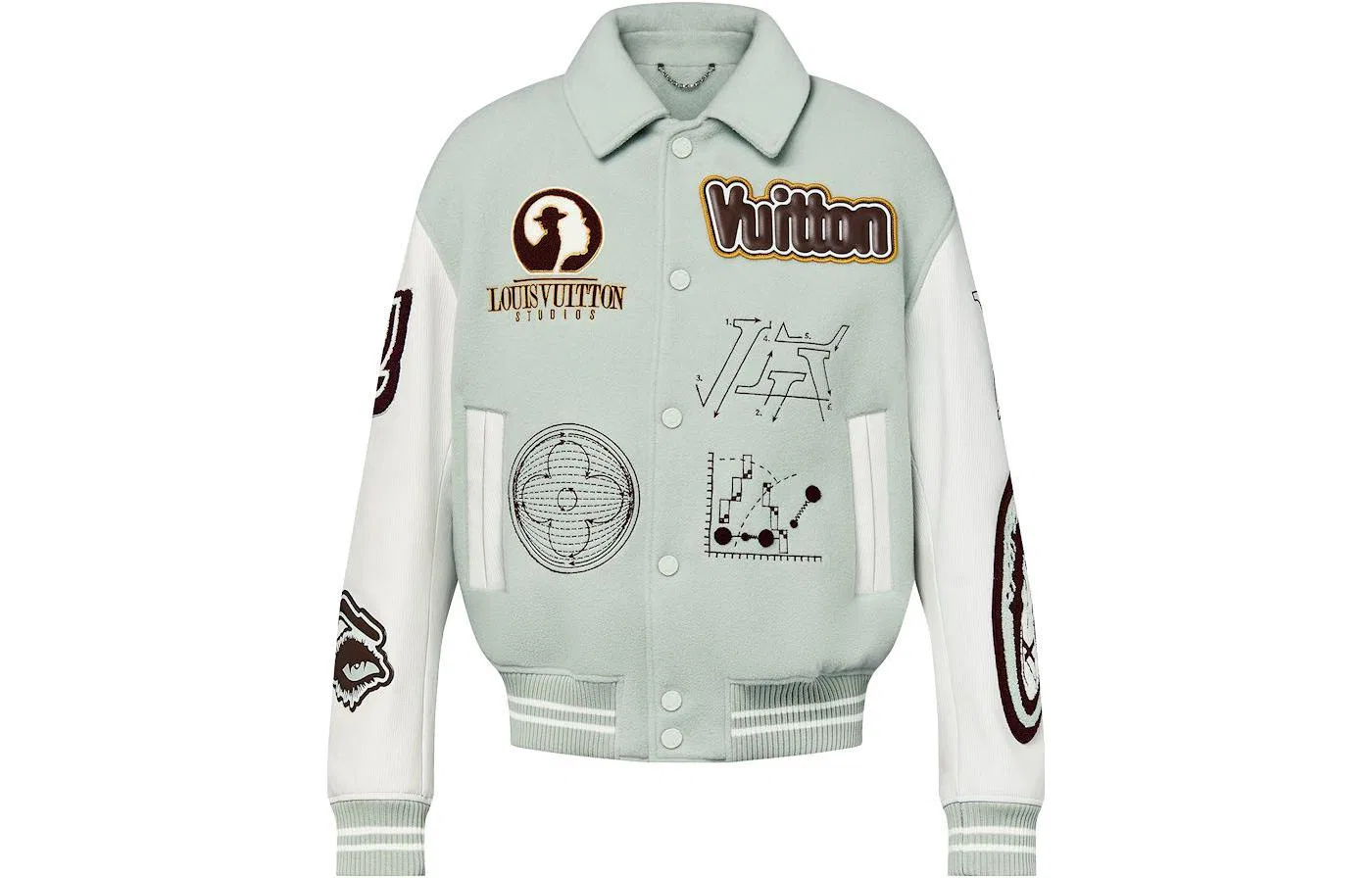 Мужская бейсбольная куртка из кожи с принтом Lv Varsity Leather Blouson LOUIS VUITTON, Green