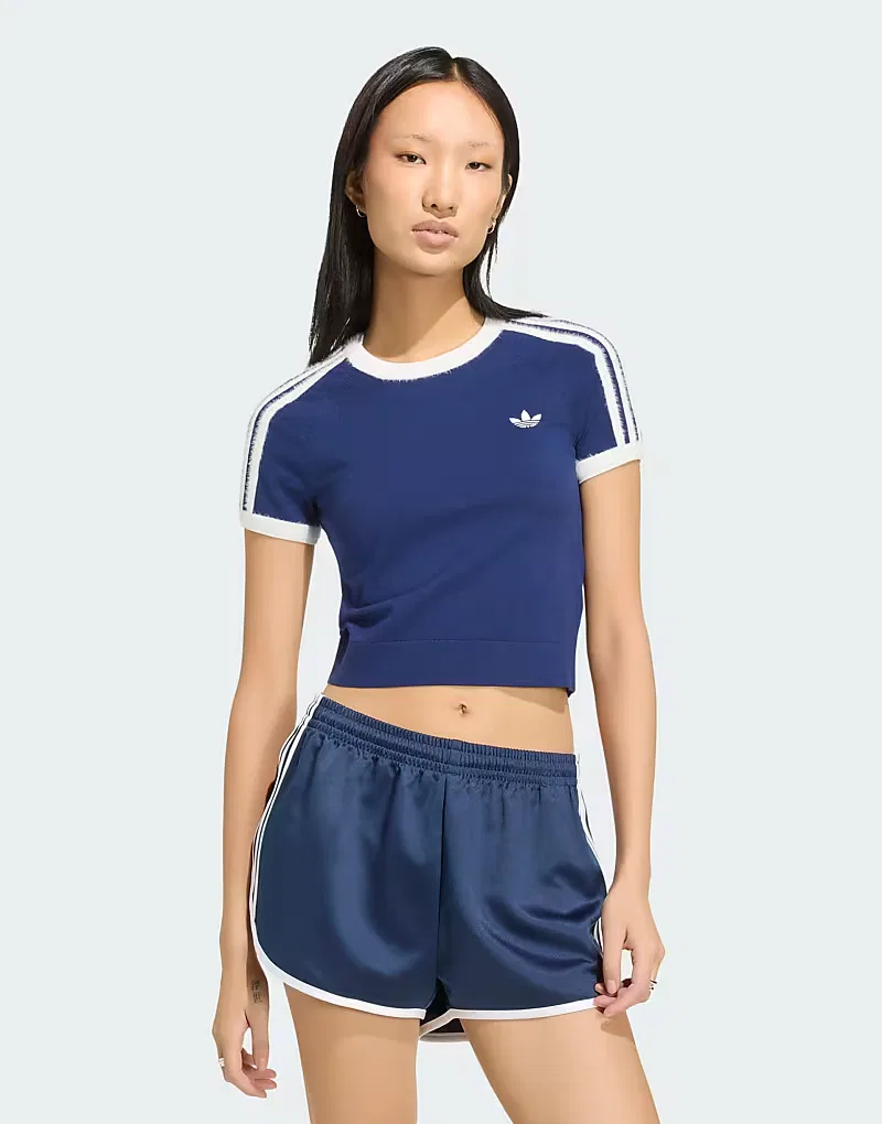 Вязаная футболка Adidas Originals темно-синий/белого — фото 4