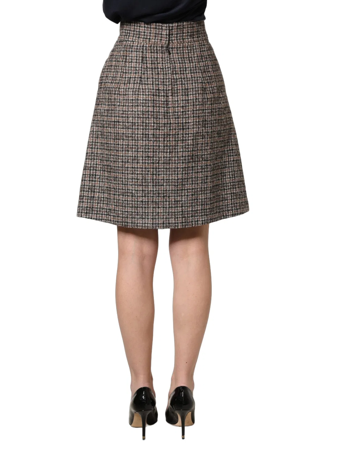 Женская мини-юбка из твида с высокой посадкой и складкой Kick Pleat Dolce & Gabbana, Brown