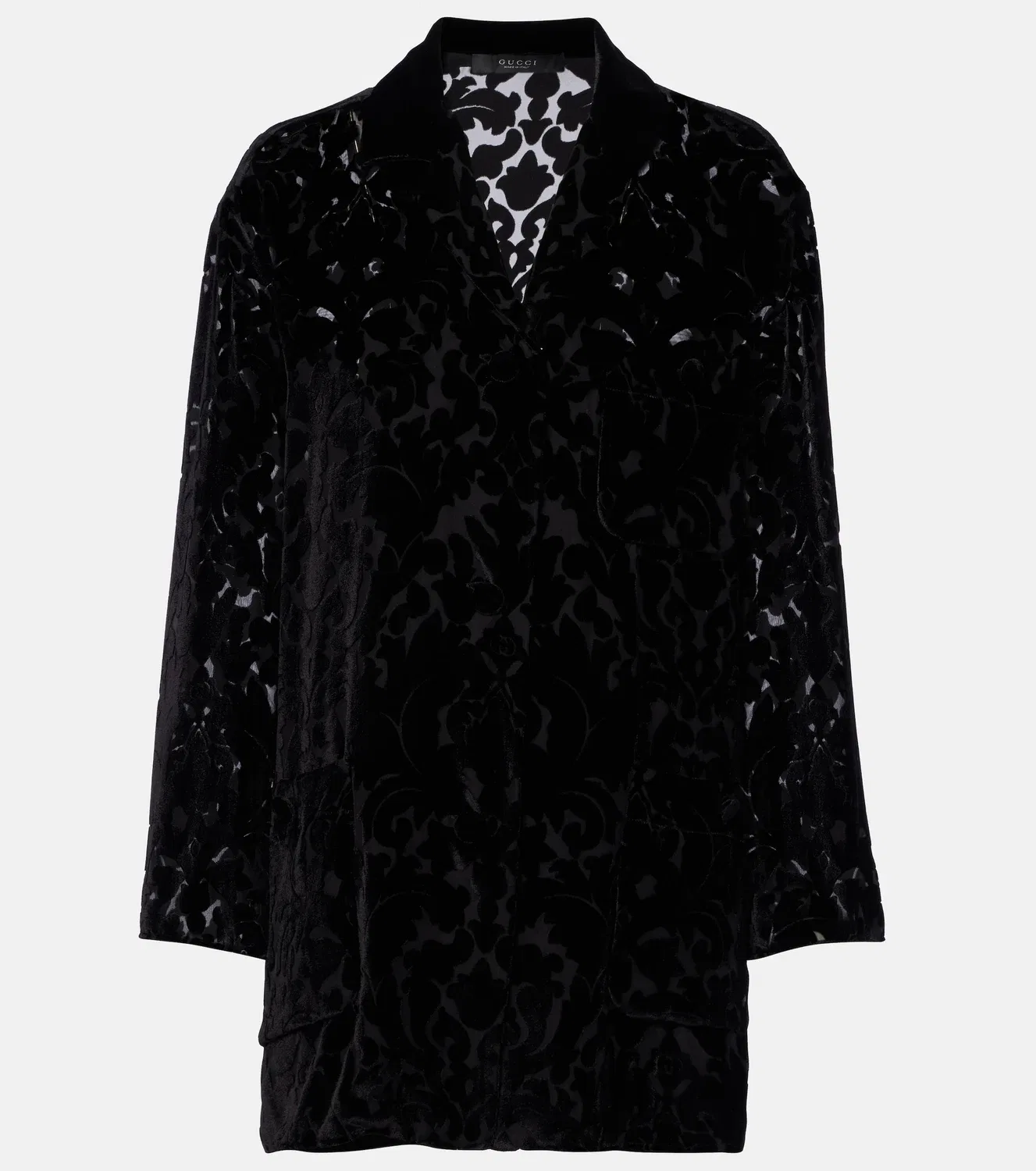 Рубашка из велюра с цветочным рисунком ворсистой ткани GUCCI, черный