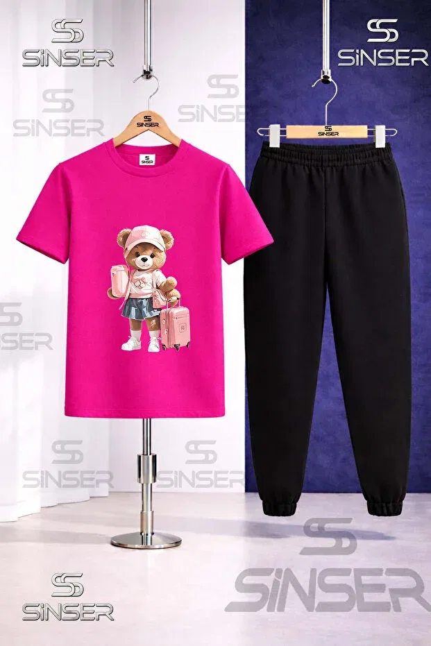 Детский комплект футболки и брюк с принтом для мальчиков Ss Sinser, Pink - Black