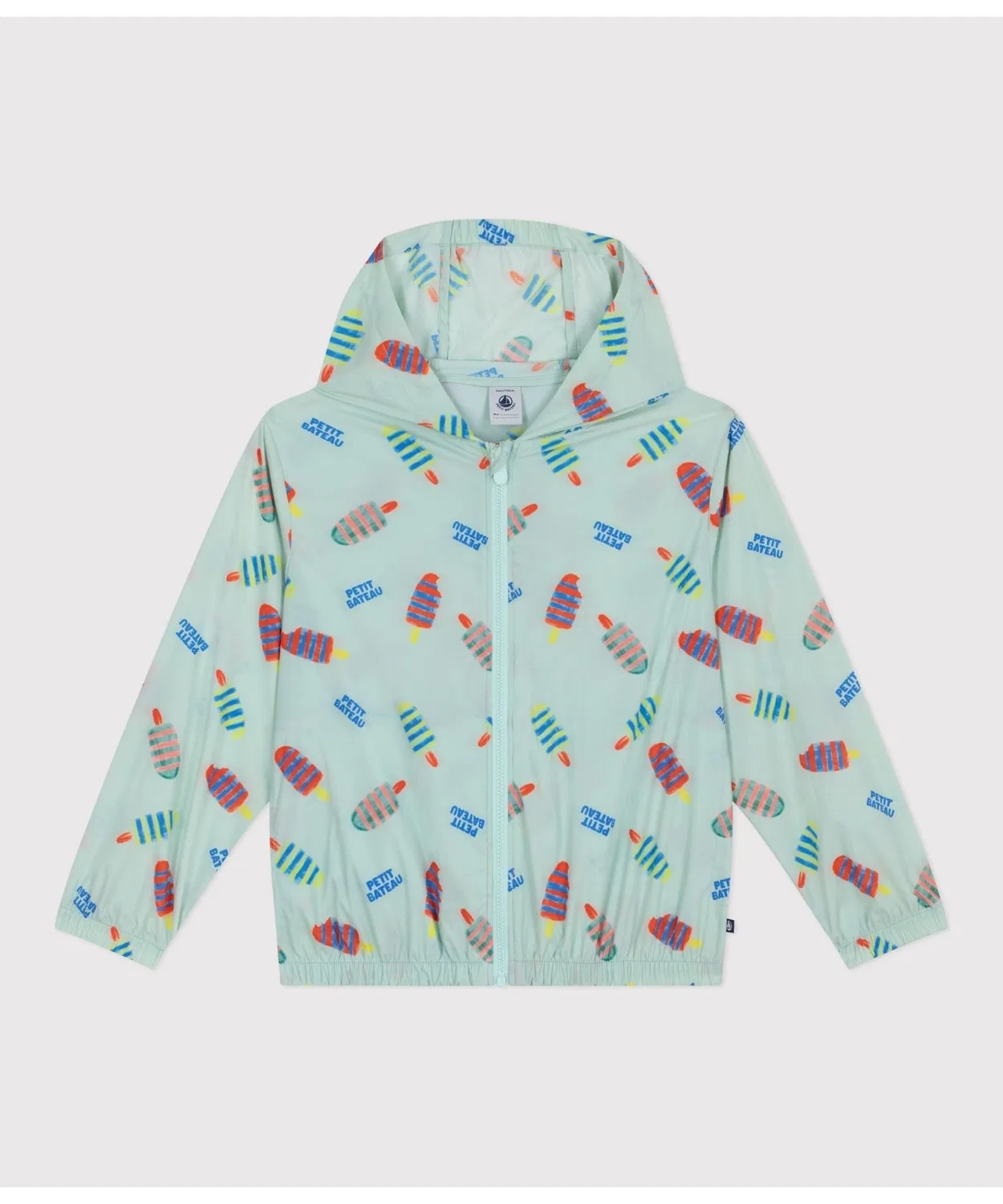 Детская куртка-ветровка с капюшоном с принтом Mountain Parka PETIT BATEAU, Light Blue