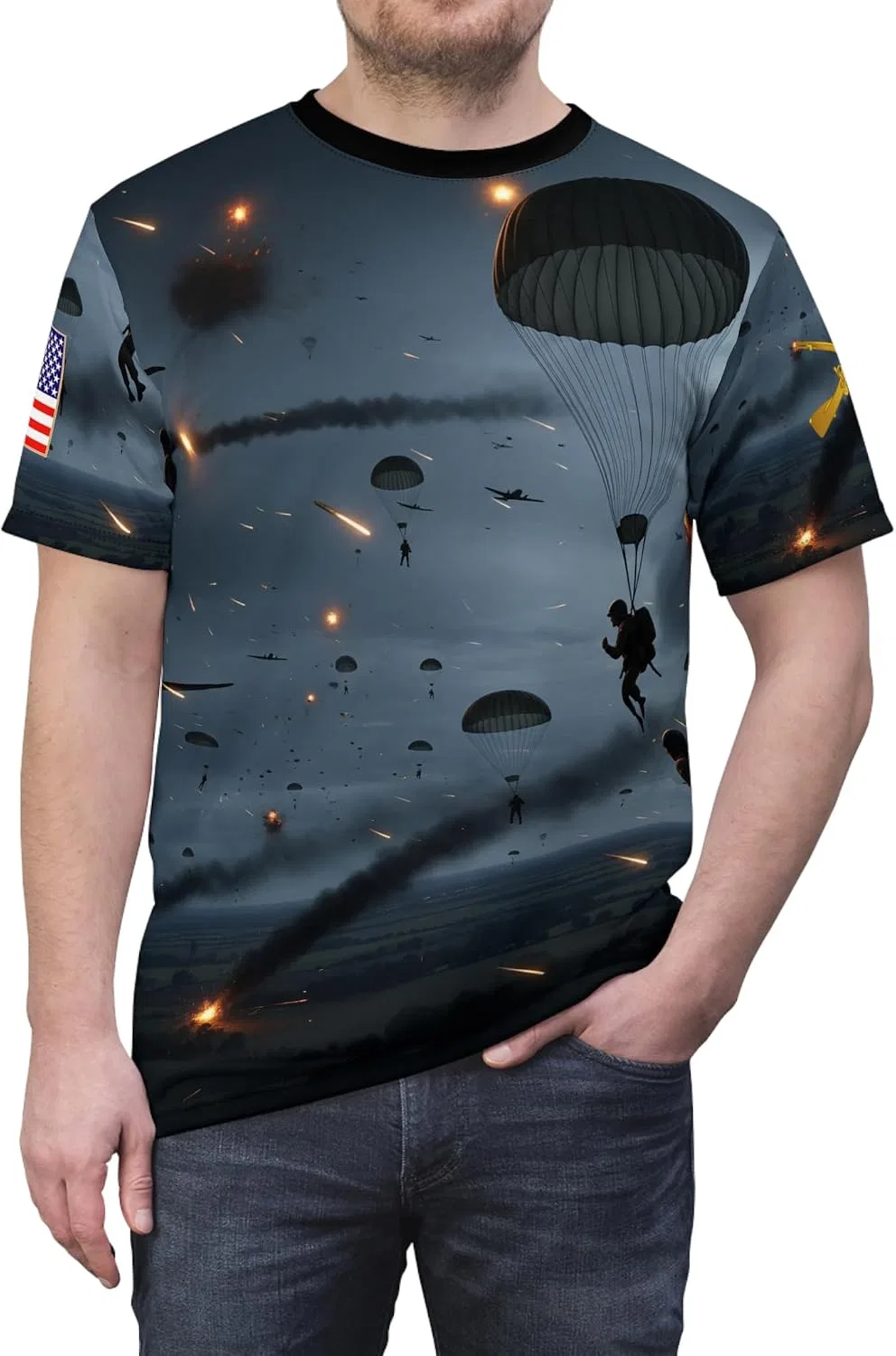 Футболка с принтом D-Day Combat Jump Generic, Black Stitching — фото 3