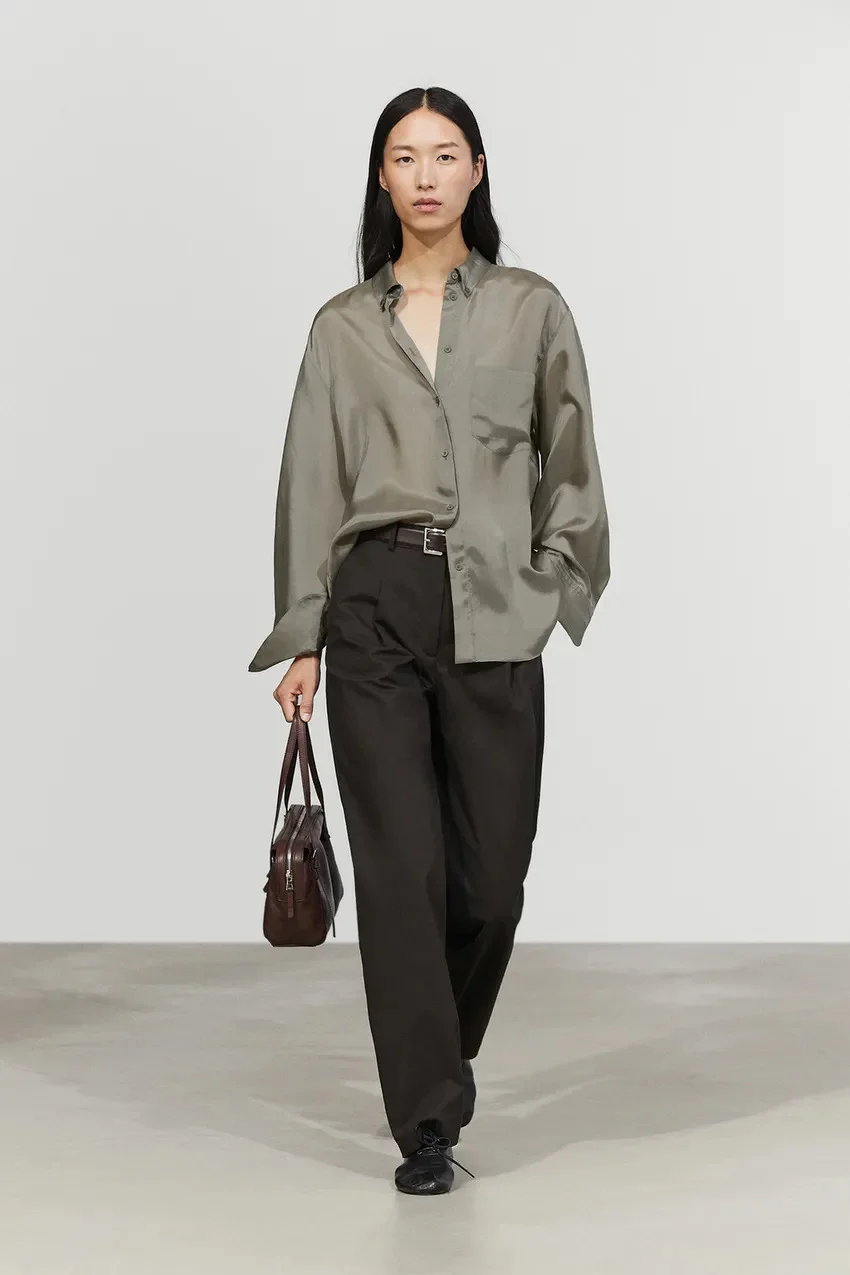 Рубашка Massimo Dutti из купро с нагрудным карманом, серо-зеленый — фото 2