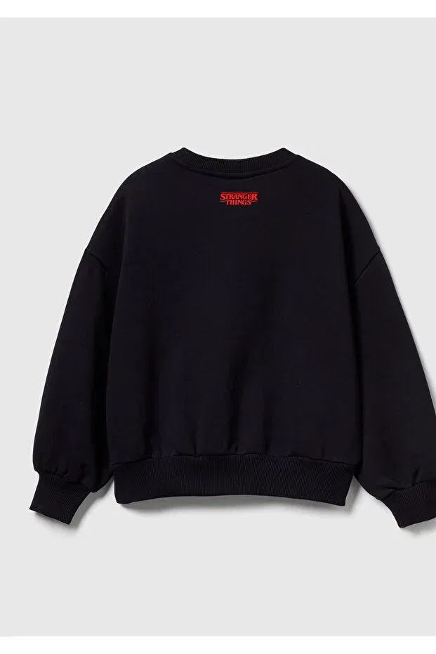 Детское худи для девочек оверсайз с принтом Stranger Things United Colors Of Benetton, Black — фото 2