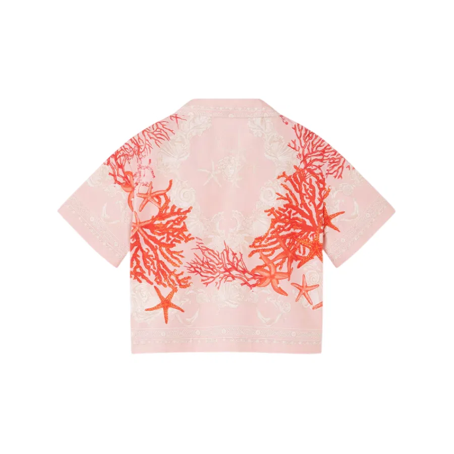 Детская рубашка с принтом Barocco Sea, модель Kids All-Over Barocco Sea Print Cotton Shirt Young Versace, Dusty Rose/Coral/Ivory — фото 2