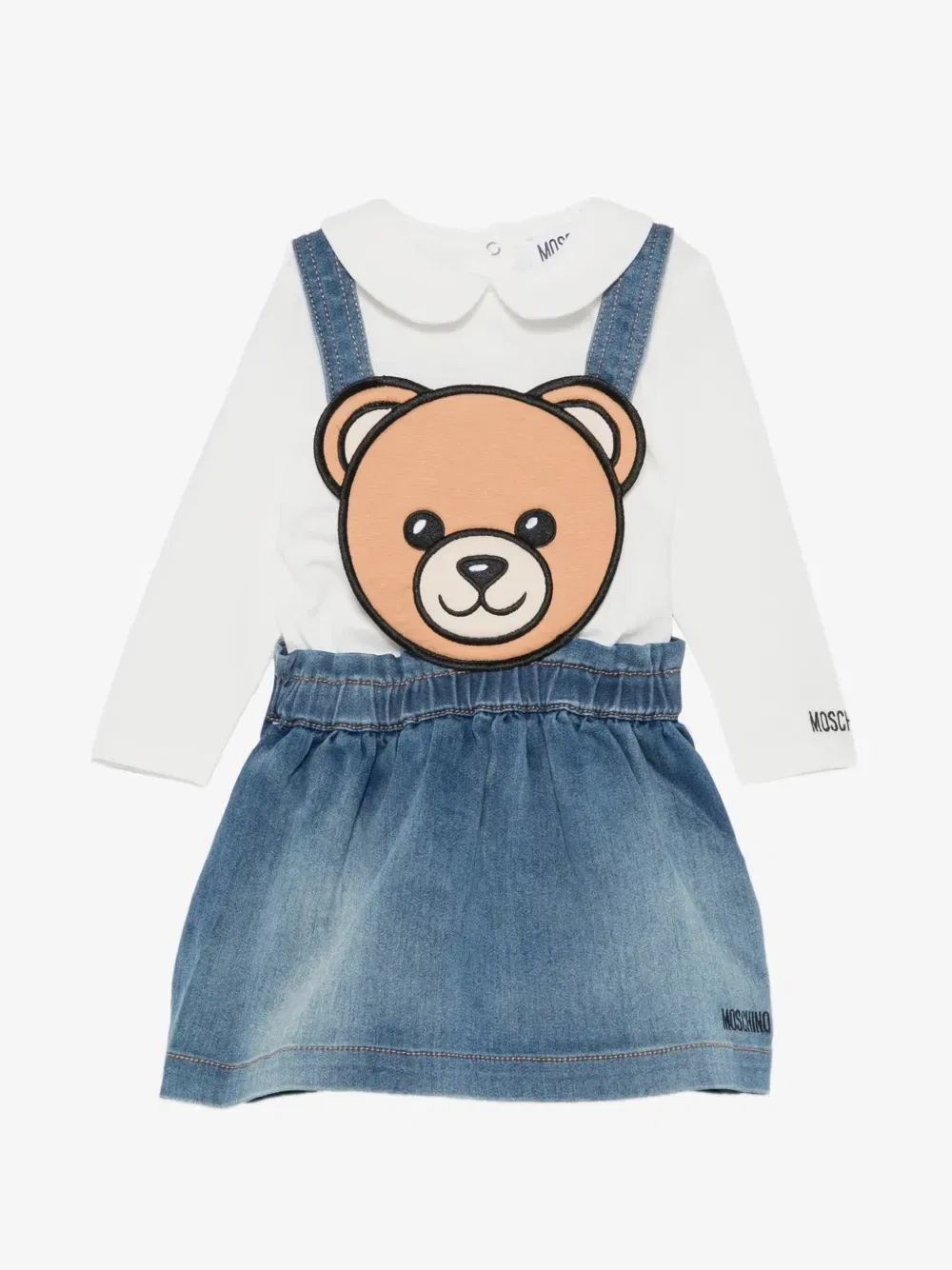 Джинсовый сарафан с плюшевым мишкой комплект из двух Moschino Kids, белый