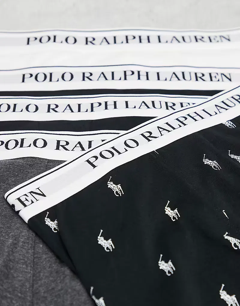 Трусы классические с поясом с логотипом 5 шт Polo Ralph Lauren, белый/черный/серый меланж — фото 2