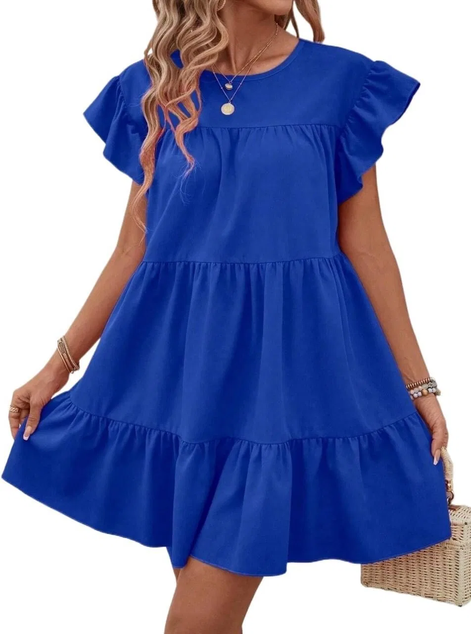 Женское повседневное платье миди с воланами и высокой талией, Royal Blue