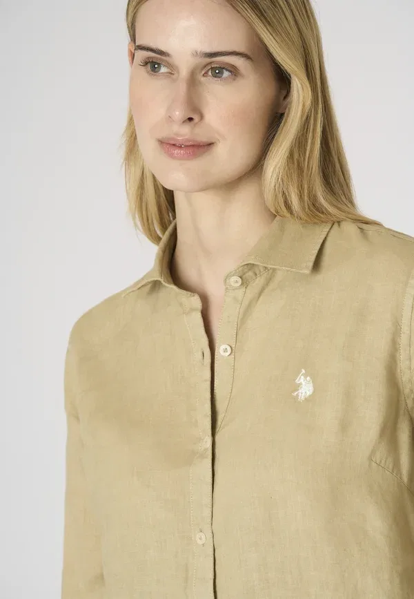 Блузка с льняным составом Button-down blouse U.S. Polo Assn., beige, бежевый — фото 4