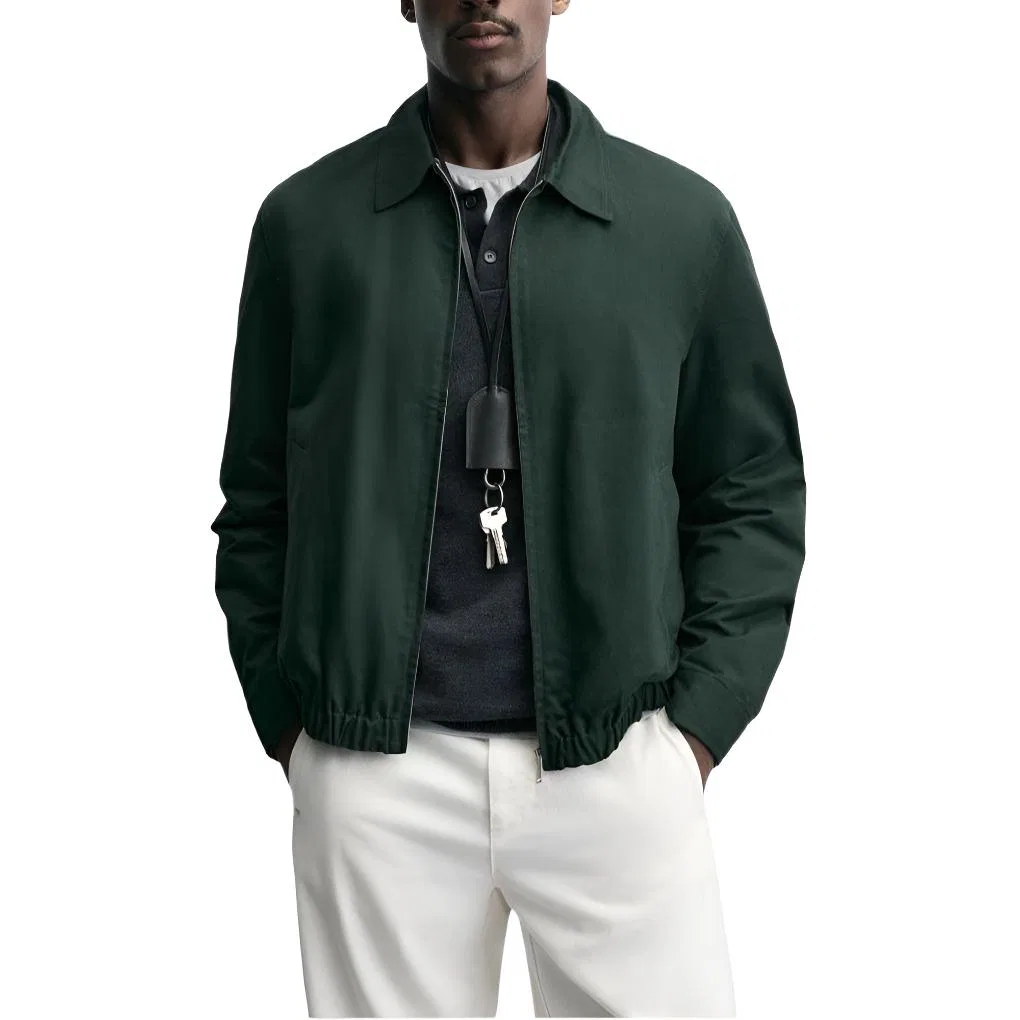 Мужская куртка на лацканах тонкая Зеленая ZARA — фото 4