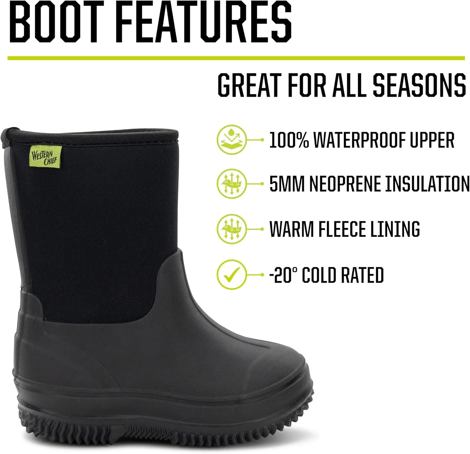Детские водонепроницаемые сапоги для мальчиков и девочек Freestyle Neoprene Western Chief, Black — фото 2