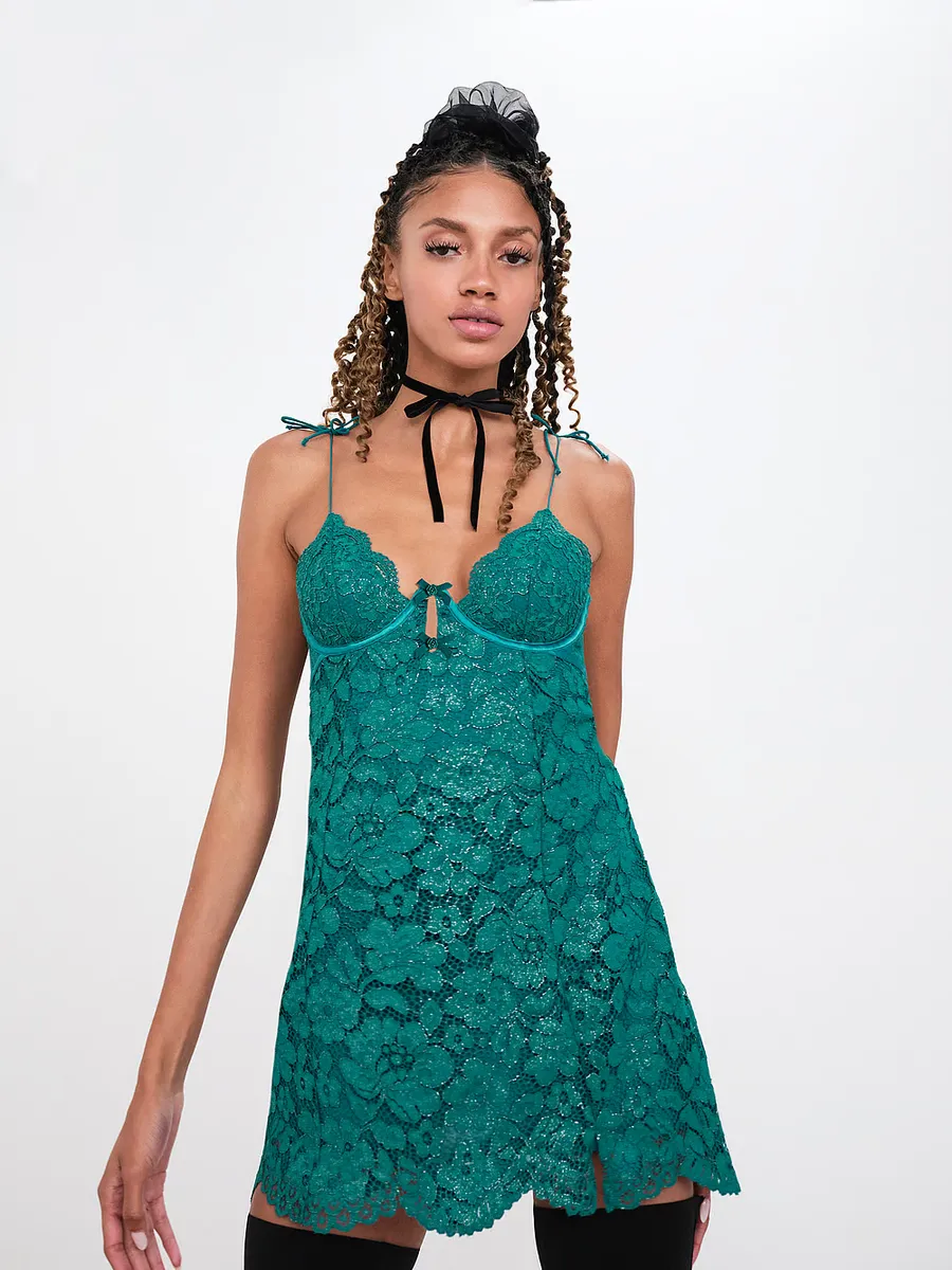 

Кружевное платье-комбинация кремового цвета For Love & Lemons, бирюзовый