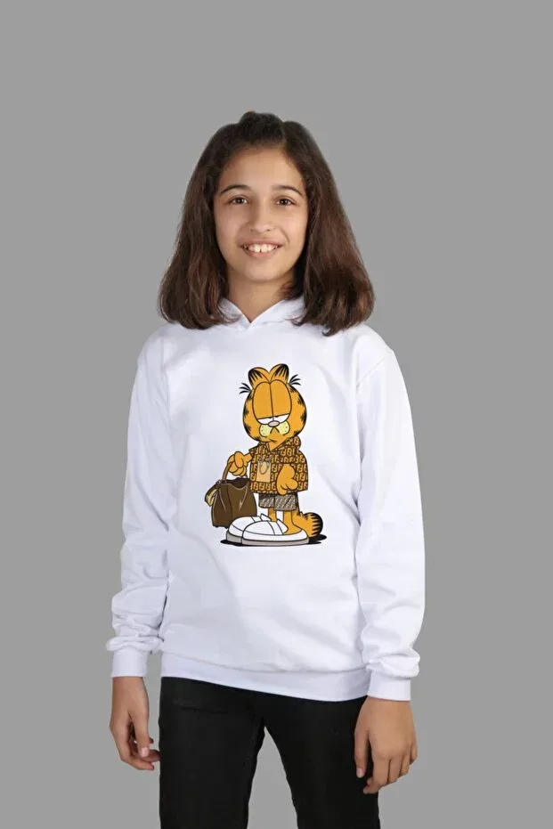 Детское худи для девочек с принтом Garfield Raf Coll, White — фото 2