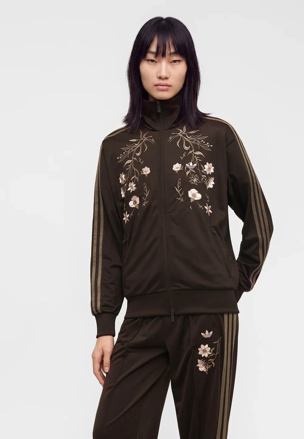 Свободная толстовка на молнии с вышивкой "Жар-птица" Adidas Originals, Aurora Coffee — фото 4