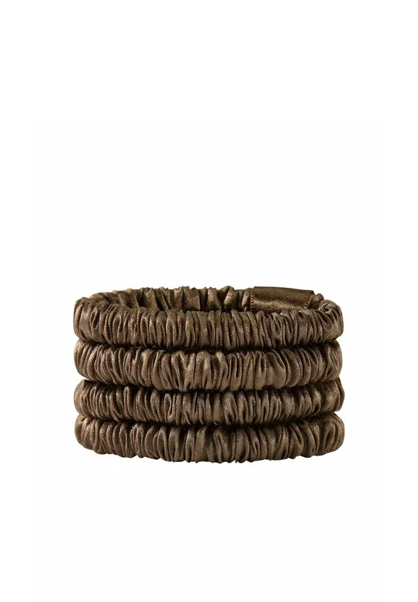 Резинки для волос из мульберри шелка 22 момме, 4-pack mulberrysilk skinny scrunchies, Lenoites, коричневый