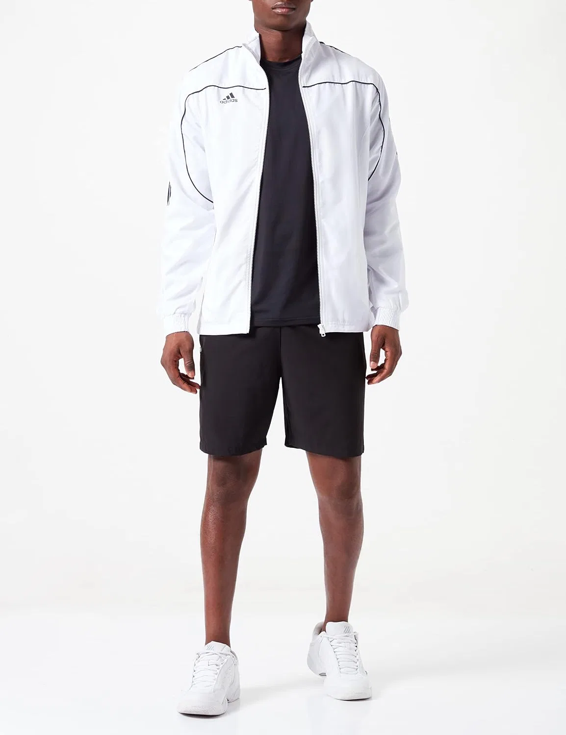 Мужская куртка спортивная с длинным рукавом adidas, белый/чёрный — фото 3