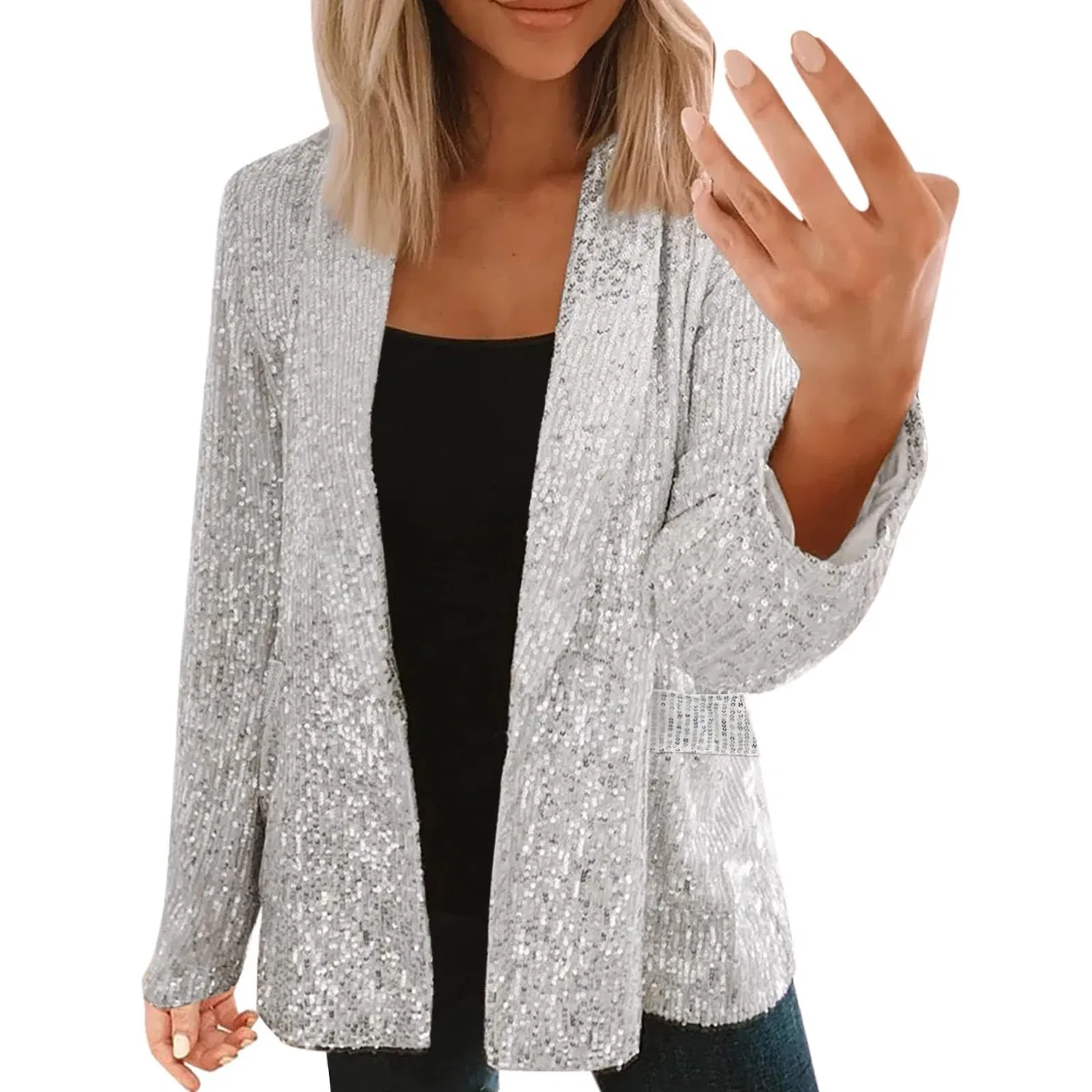 Женский блестящий жакет с пайетками Blazer co, Argento