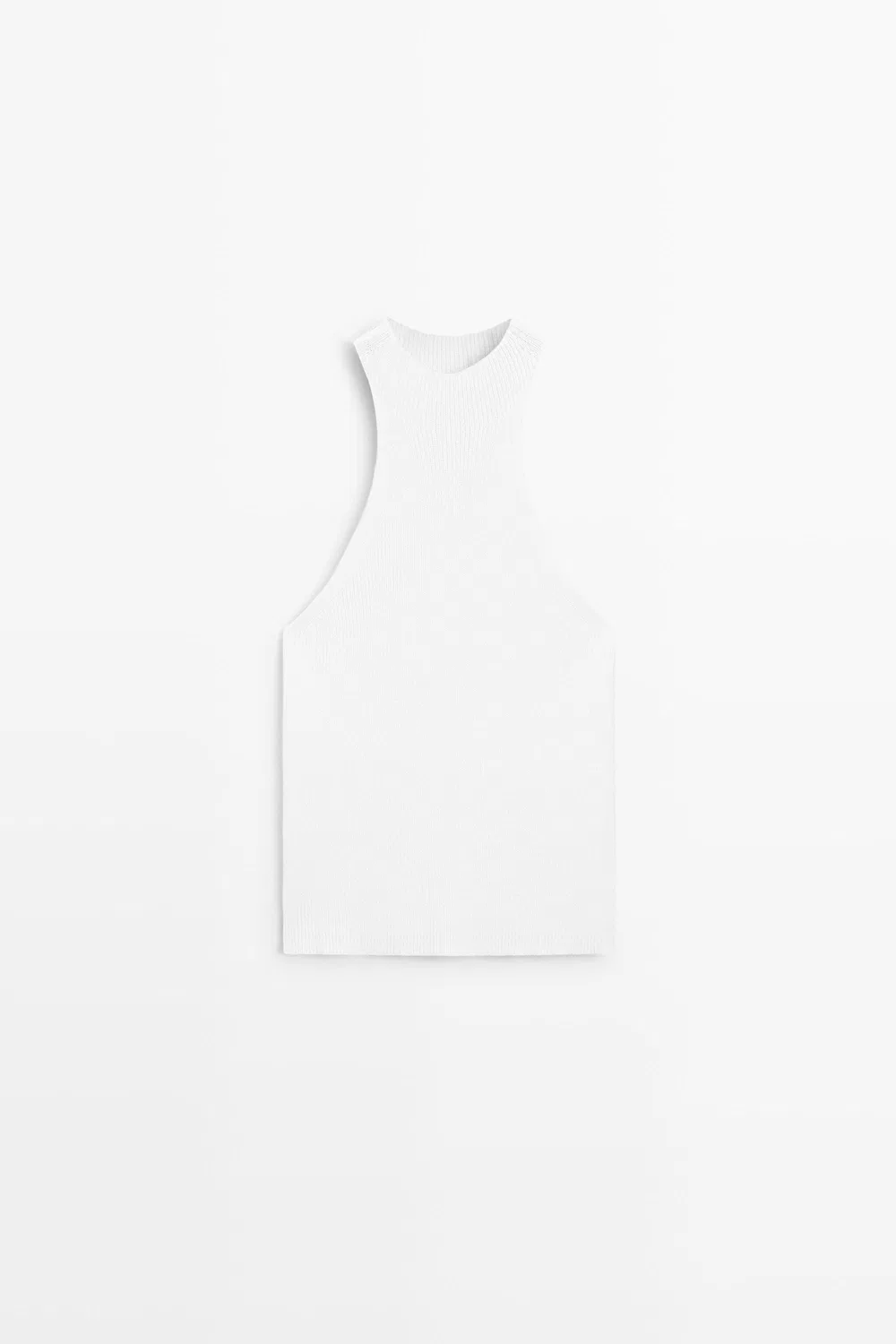 Топ Massimo Dutti Cotton Blend Halter With Ribbed Detail, белый — фото 2