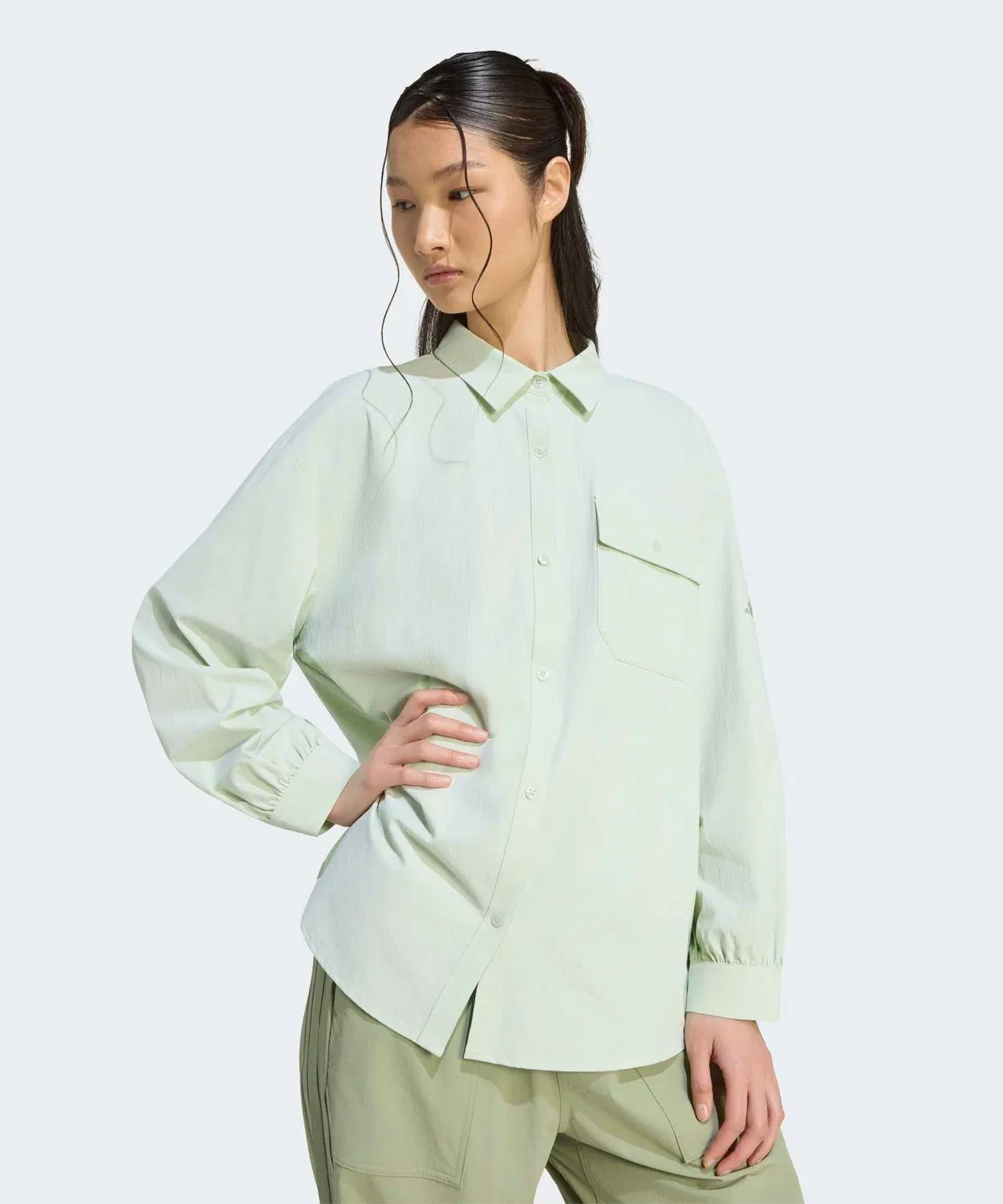Женская рубашка с длинным рукавомUV-защитная с воротником Adidas, Green — фото 3