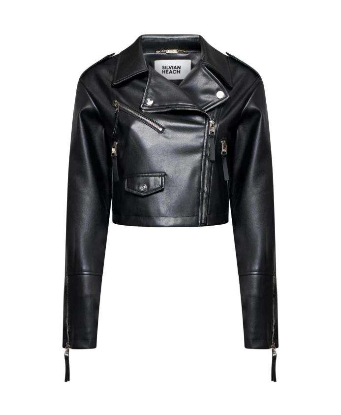 

Короткая кожаная байкерская куртка Silvian Heach, черный