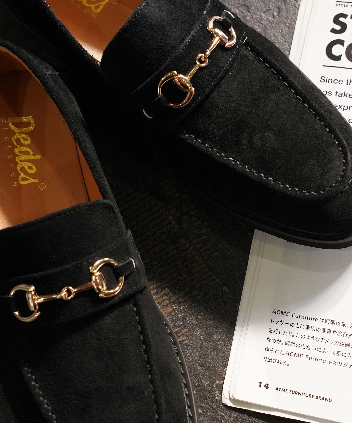 Мужские замшевые лоферы с золотой пряжкой JIGGYS SHOP чёрные
